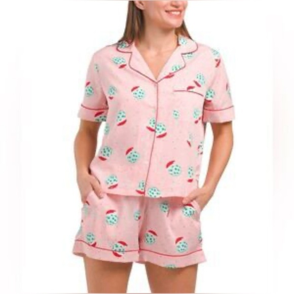 Jingles & joy disco Santa pink short sleeve pajama set - Picture 1 of 6